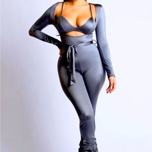Sexy silver bralette jumpsuit 2pc